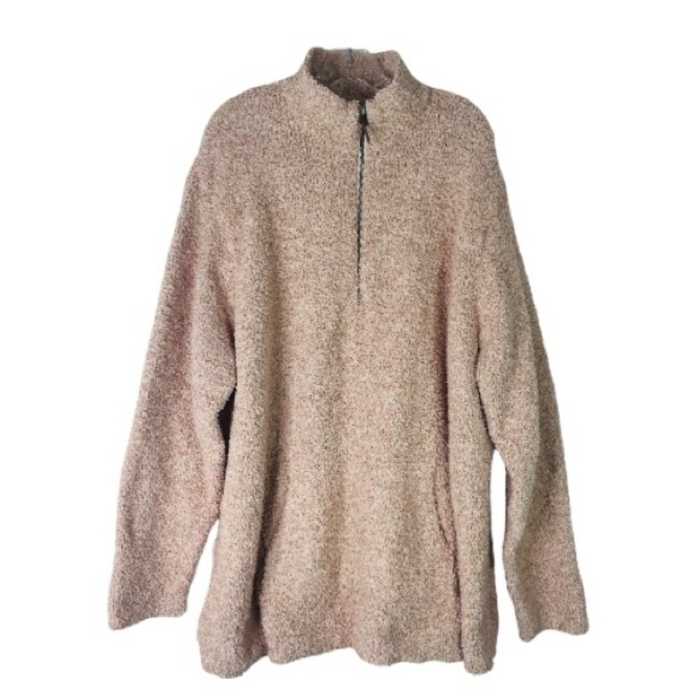 Natural Reflections pink tan Sherpa teddy 1/4 zip pullover top jacket 2X